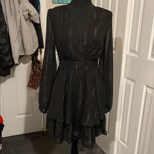 Elegant Black Dress with Subtle Shimmer Size Medium by Jopna